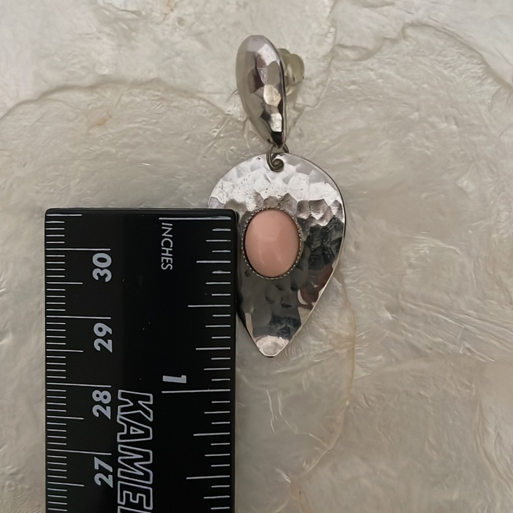 Pink Opal Silver Dangling Earrimgs - Picture 5 of 5